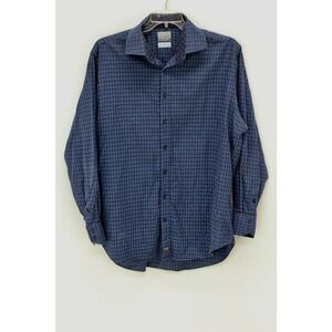 Thomas Dean Shirt Men's XXL Blue Long Sleeve Button Basketweave Print Flip cuff